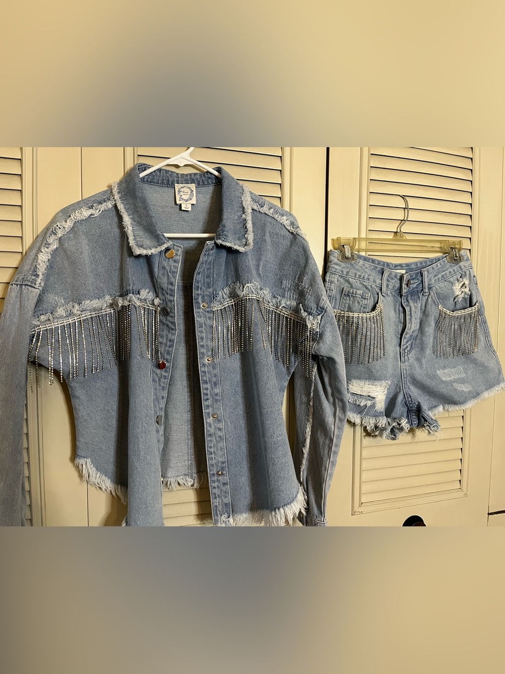 Rhinestone Fringe Denim 2 Piece Set